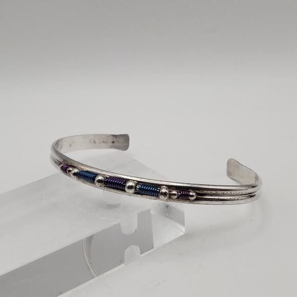 PJP Jewelry - Sterling Silver 925 Vintage Wire Twist Detail Petite Cuff Bracelet Signed PJP